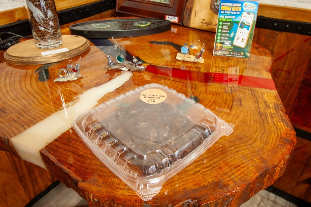 A tray of caramel and fudge brownies