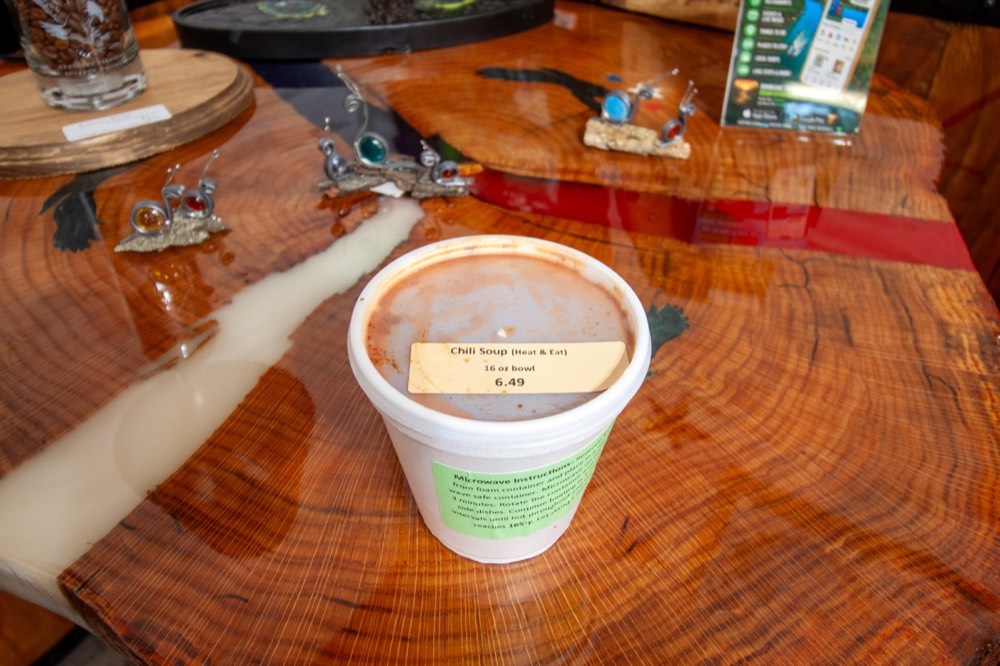 A 16-ounce container of chili soup